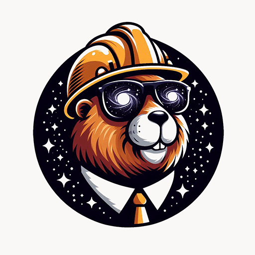 Эксперт план подписки: мультяшный бобр в жёлтой строительной каске и чёрных солнечных очках выглядит как эксперт.